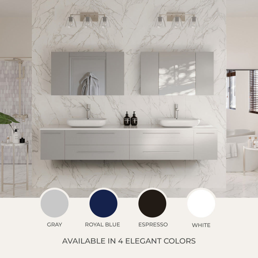 Lucera Wall Mount Vessel Sink Bathroom Cabinet, White, 60"