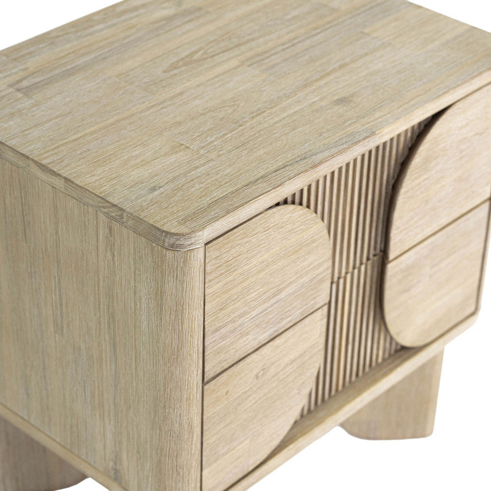 Haru 2-Drawer Acacia Nightstand, Beige