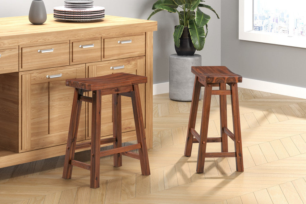 Sonoma Saddle Seat Counter Stool, Chestnut Wire-Brush, Counter Height, Set of 2