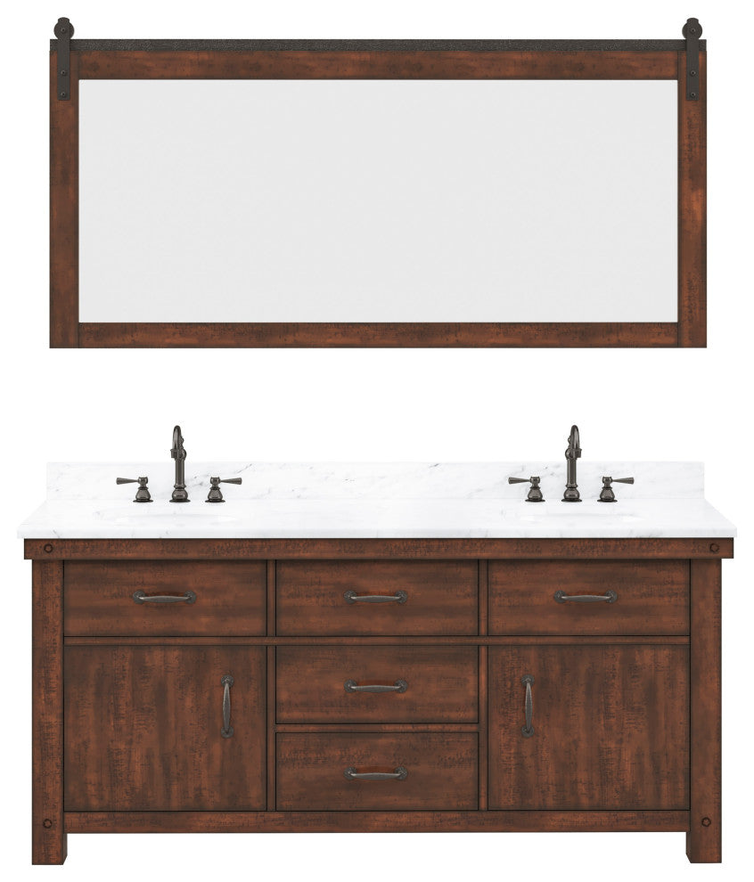 Aberdeen Carrara Marble Countertop Vanity with Large Barn Mirror