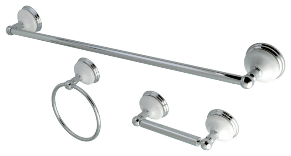 Kingston Brass 3-Piece Towel Bar Bathroom Hardware Set, Polished Chrome