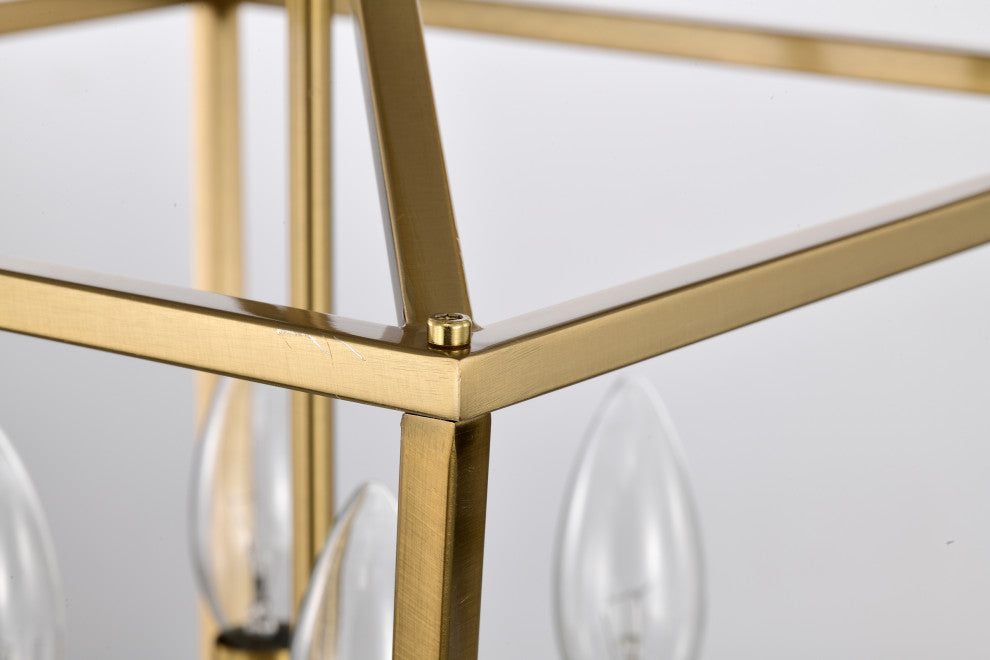 4-Light 12 in. Gold Caged Lantern Modern Pendant