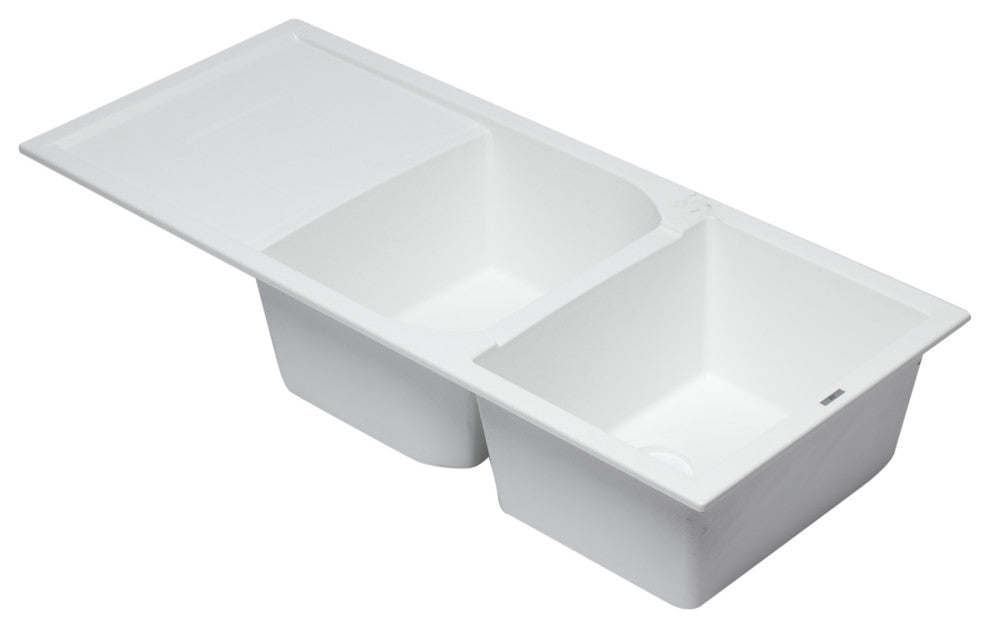ALFI brand AB4620DI-W White Granite Composite Kitchen Sink with Drainboard