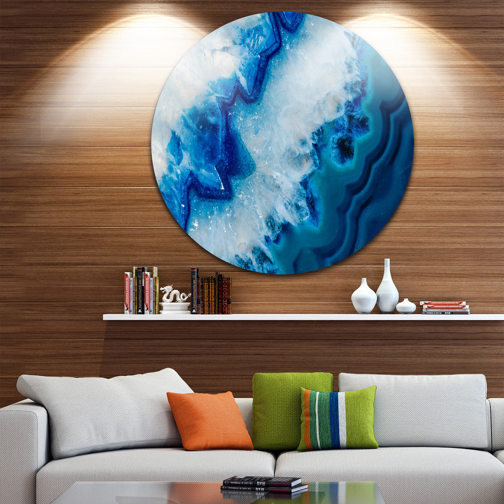 Geode Slice Macro, Abstract Digital Art Round Metal Wall Art, 23"