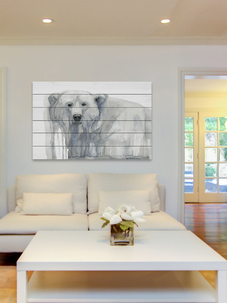 "Polar Bear" Painting Print on White Wood, 60"x40"
