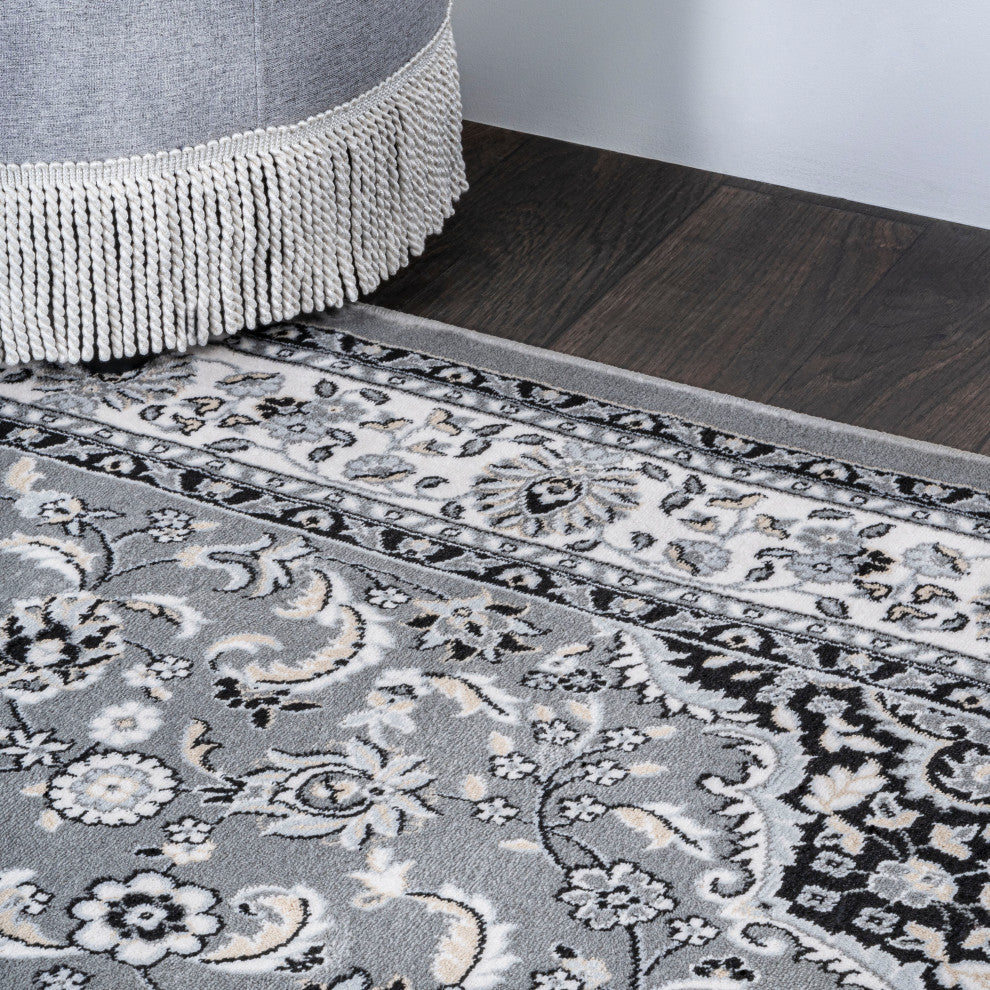 Palmette Modern Persian Floral Area Rug, Gray and Ivory, 3x5