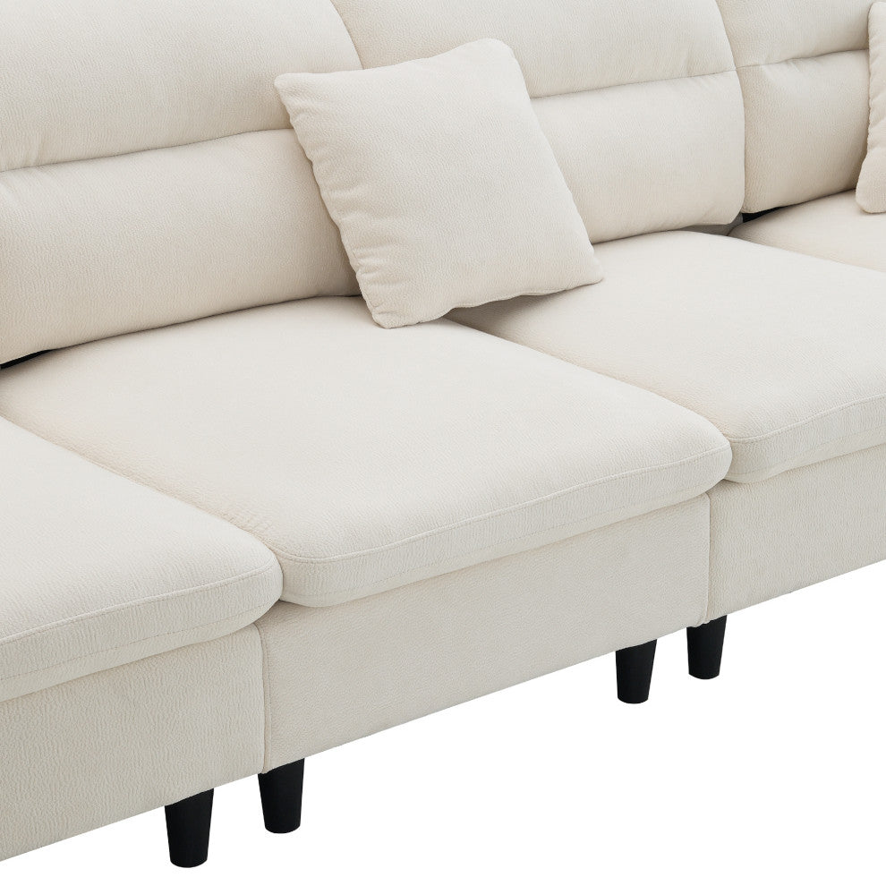 GDF Studio Modern Convertible L-Shaped Sectional Sofa With Ottoman, Beige