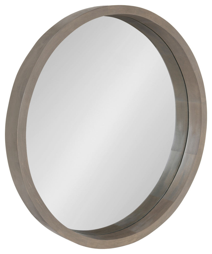 Hutton Round Wood Wall Mirror, Gray 22 Diameter