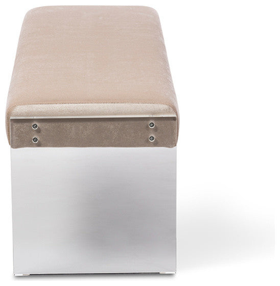 Hildon Beige Microsuede Fabric Upholstered Lux Bench With Paneled Acrylic Legs