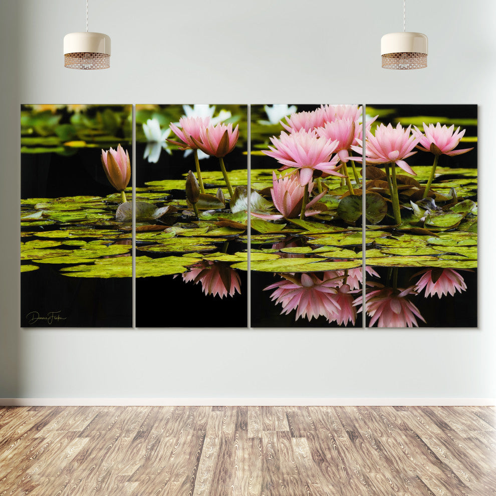 "Victoria Regia" Oversized Frameless Reverse Printed Tempered Art Glass Set