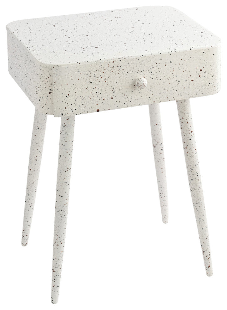 Rylan Iron Night Stand, White, Terrazzo