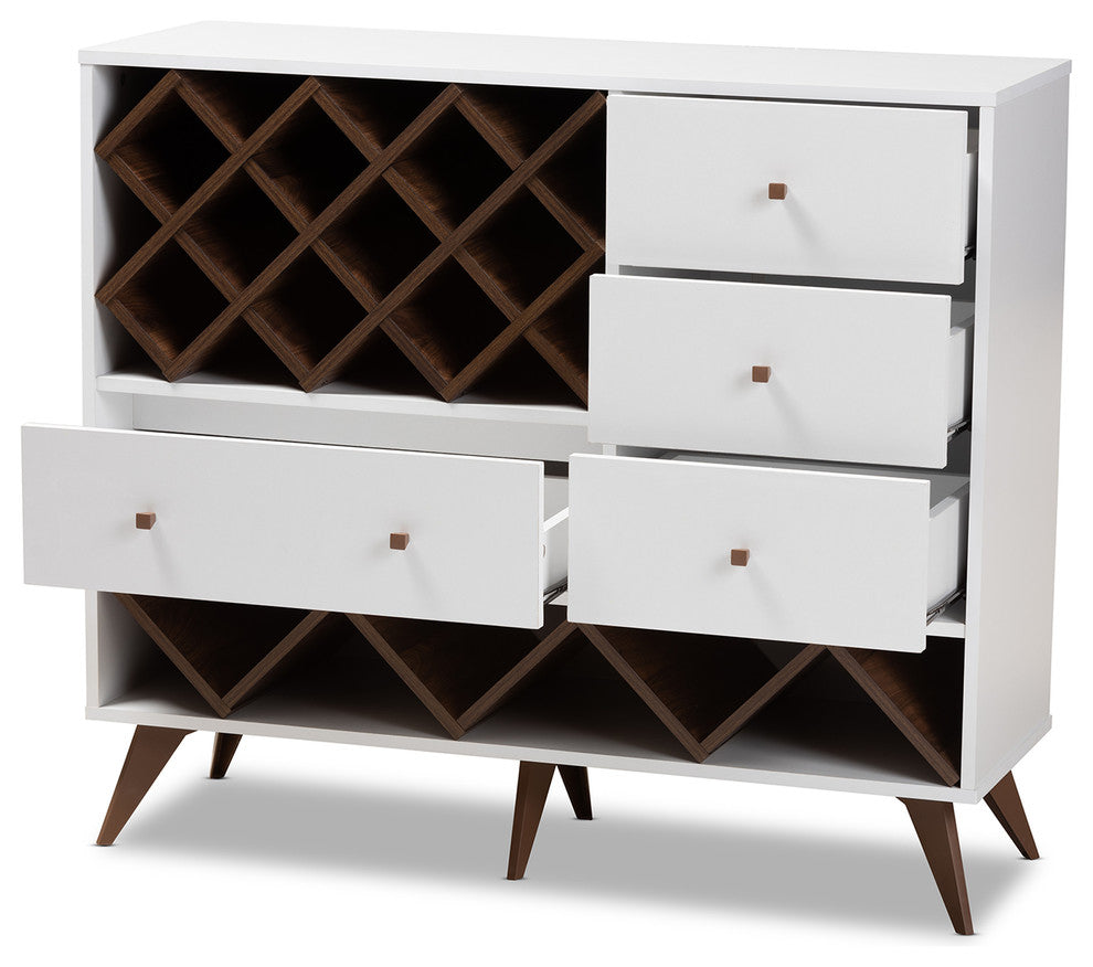 Jule Mid-Century Modern White and Walnut Wood Wine Cabinet