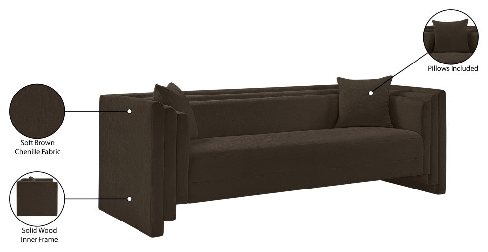 Everett Upholstered Sofa, Brown, Chenille Fabric