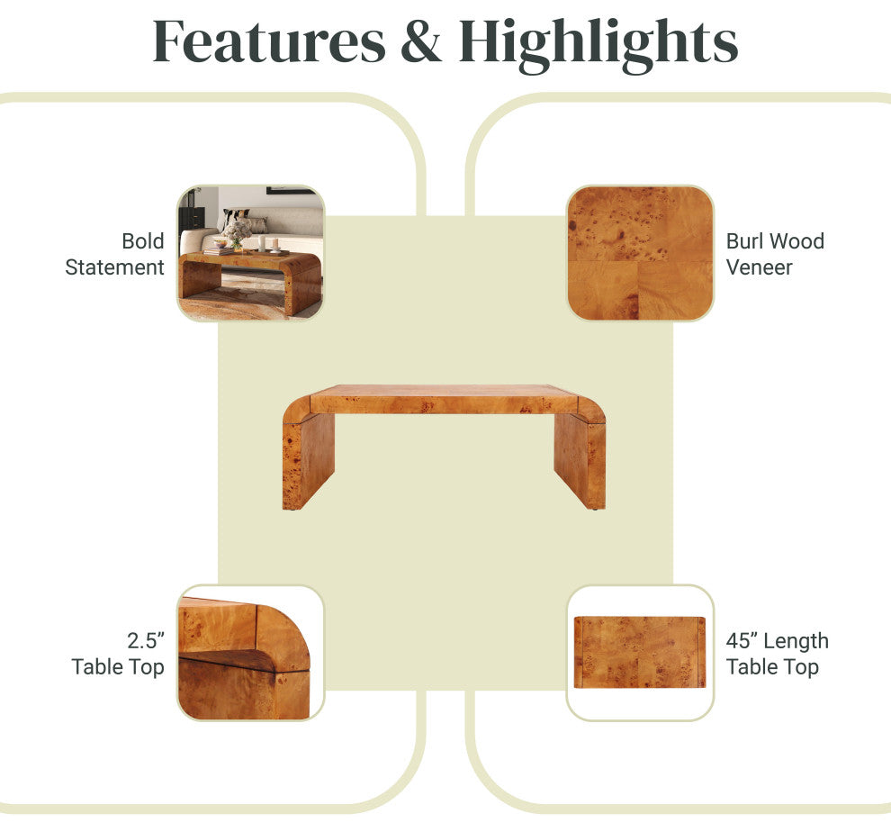 Adriel Burl Wood Coffee Table, Golden Brown Burl