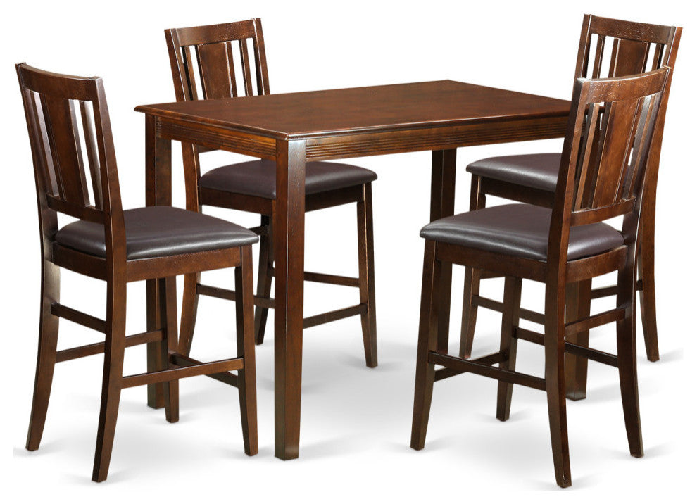 5 Pc Counter Height Dining Room Set -Pub Table And 4 Kitchen Bar Stool, Mahogany