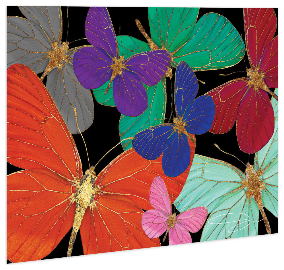 Colorful Butterflies Wall Art Unframed Free Floating Tempered Glass
