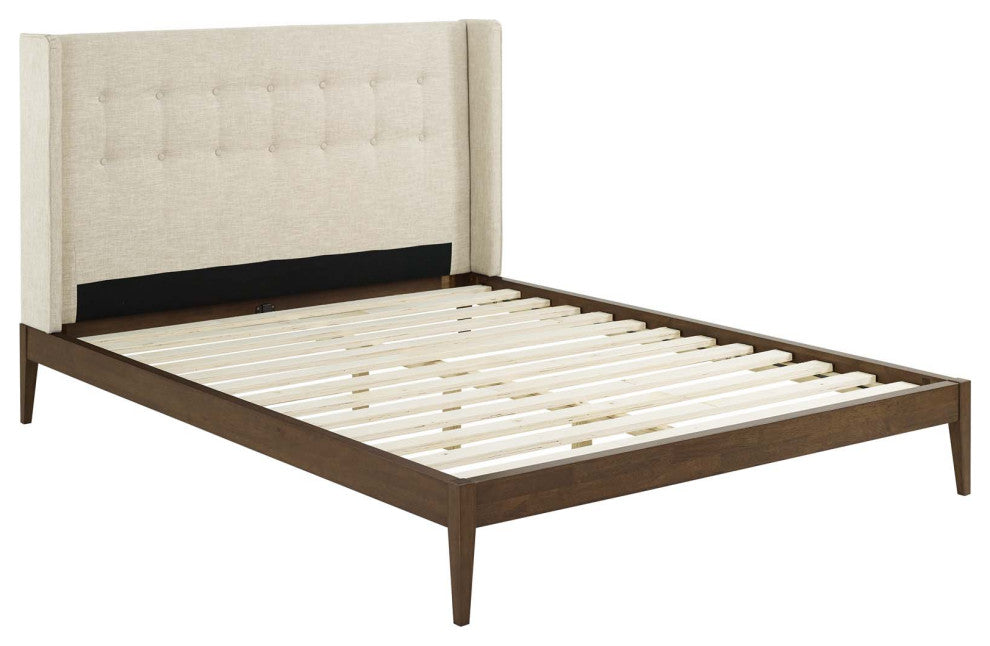 Hadley Queen Wingback Upholstered Polyester Fabric Platform Bed by Modway