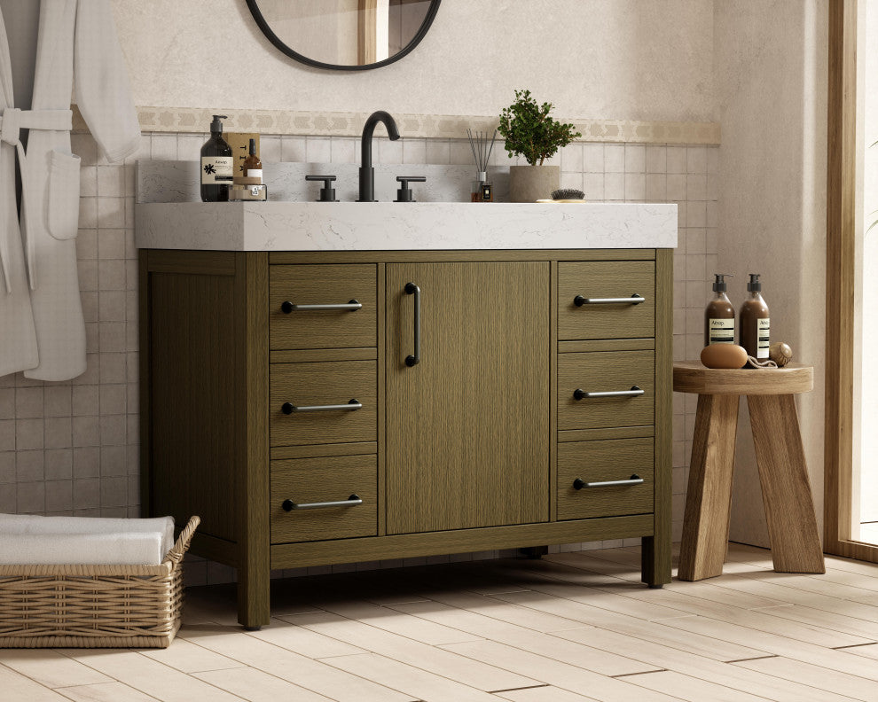 Home Living 42" Single Bathroom Vanity, Chestnut Brown With Backsplash