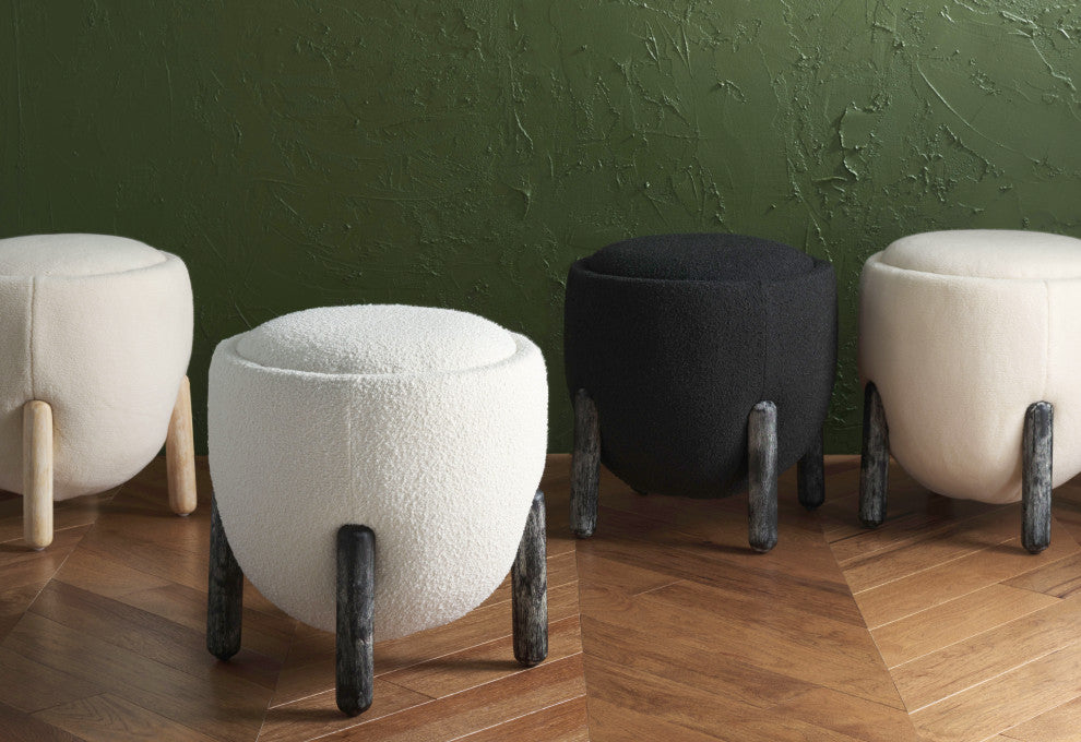 Safavieh Couture Clarabella Boucle Ottoman, Black