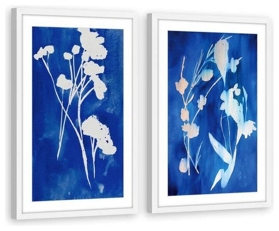 "A Touch of Royal Blue" Framed Painting Diptych, 40"x30"