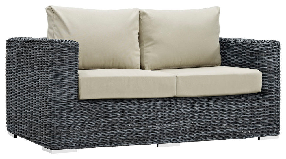 Modway Summon Outdoor Patio Sunbrella Loveseat, Canvas Antique Beige