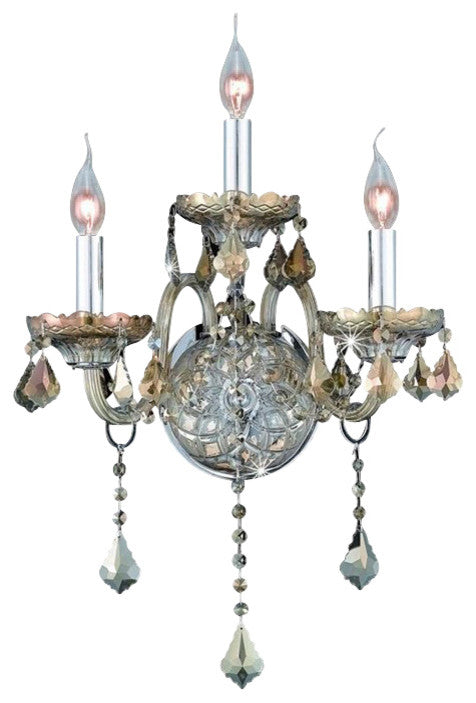Elegant Verona Wall Sconce, Golden Teak Finish With Royal Cut Crystal