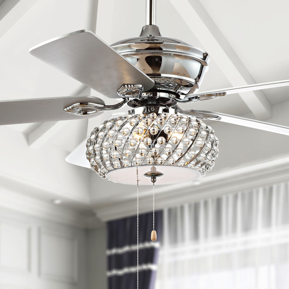 Crista 52" 3-Light Metal and Wood LED Ceiling Fan, Chrome
