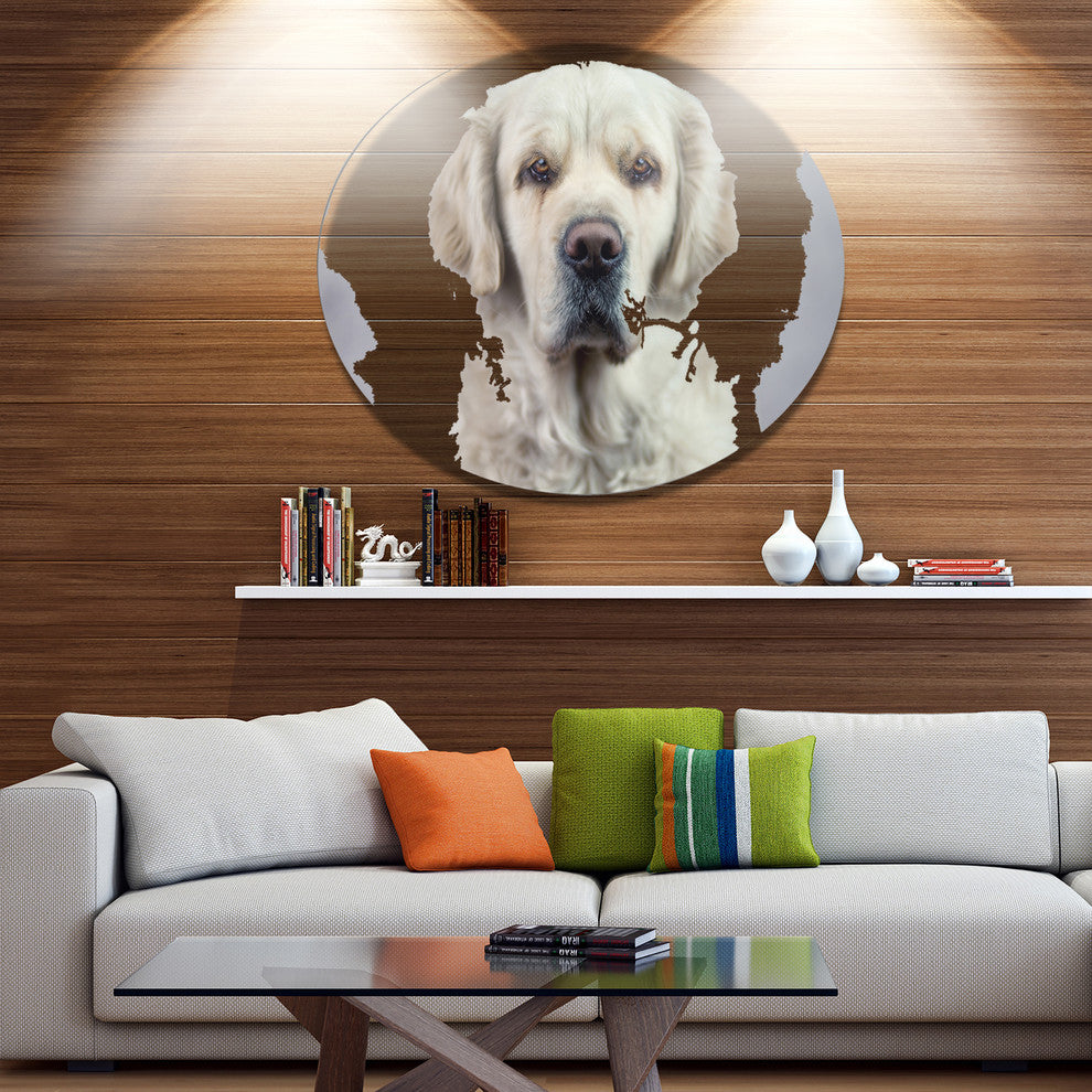 Sad Looking Beautiful Dog, Animal Large Disc Metal Wall Art, 23"