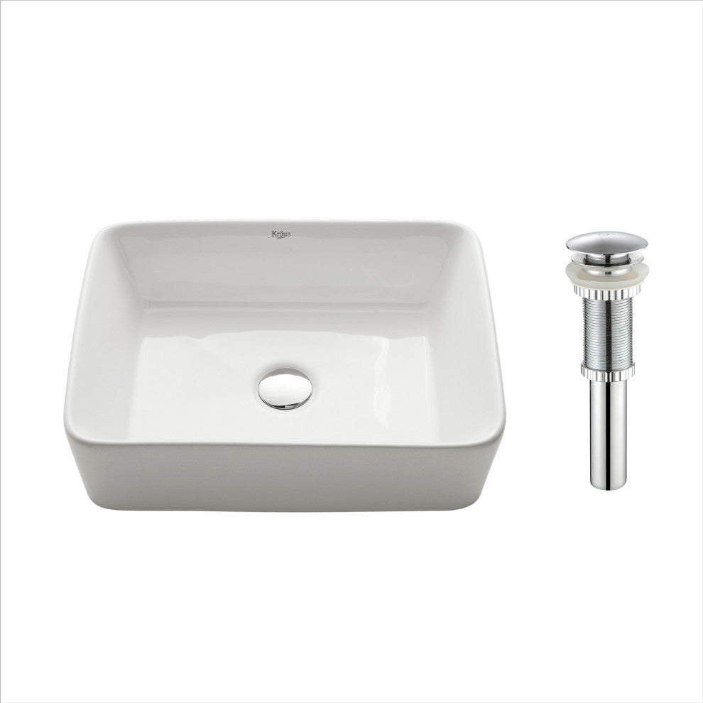 Elavo Ceramic Rectangle Vessel White Sink, PU Drain Chrome
