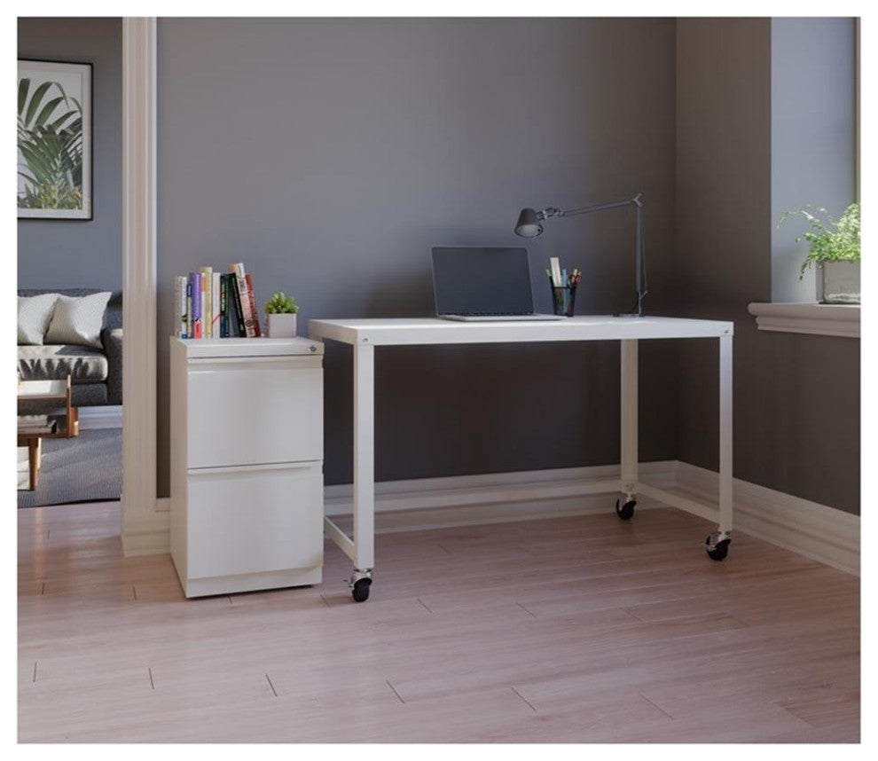 Hirsh Ready-to-assemble 48-inch Wide Mobile Metal Desk White