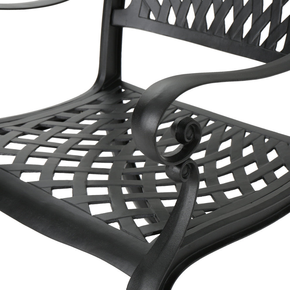 GDF Studio Marietta Outdoor 7-Piece Cast Aluminum Black Sand Dining Set