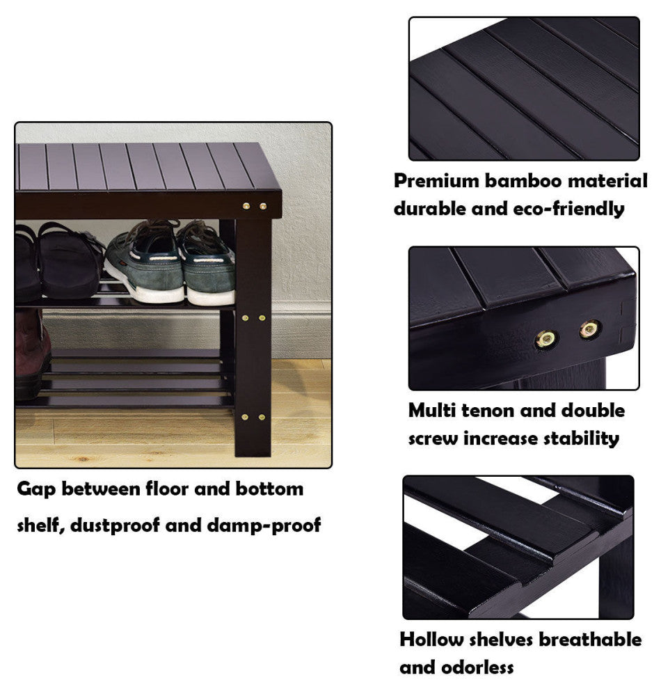 Costway 3 Tier Bamboo Shoe Rack Bench Storage Shelf Organizer Entryway Home