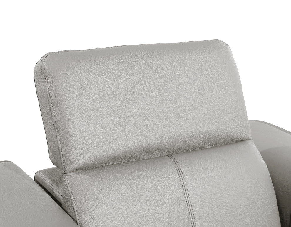 Niccolo Italian Leather Power Reclining Arm Chair With Headrests, Light Gray