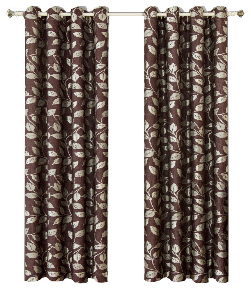 Charlotte Jacquard Grommet Window Panels, Set of 2, Chocolate, 104"x108"