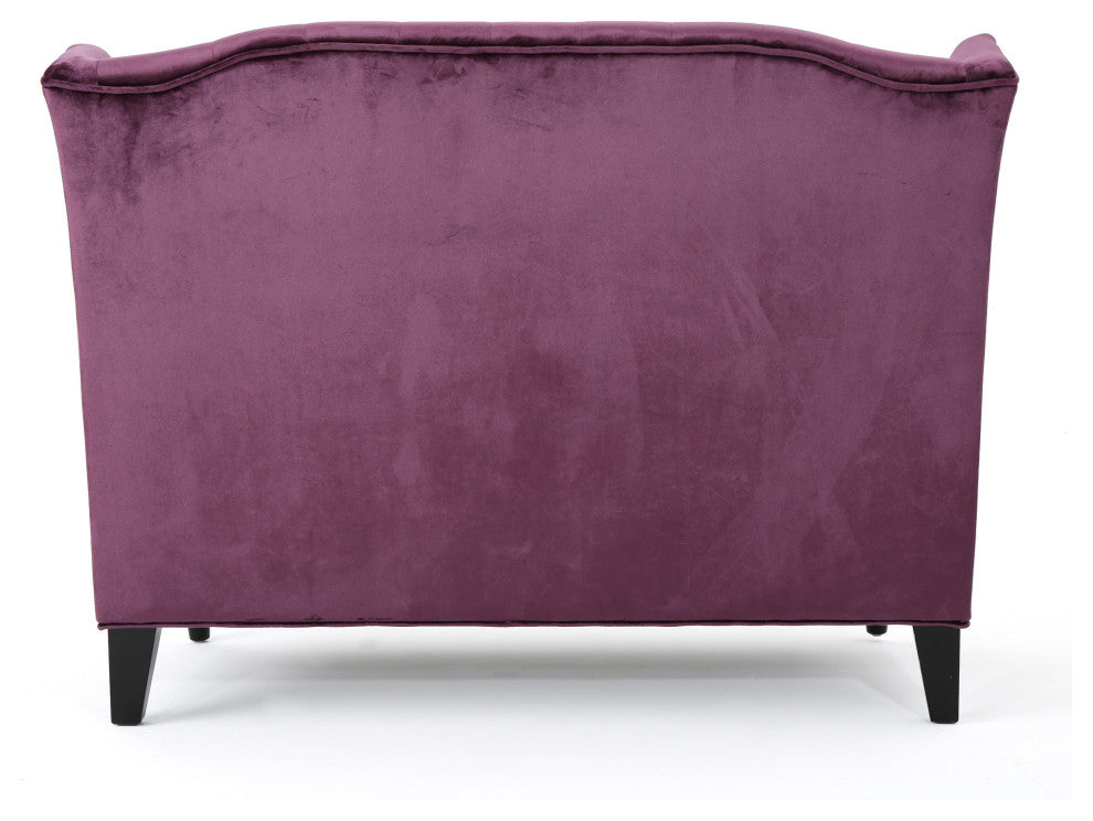 GDF Studio Leona Traditional High Back Tufted Winged Fabric Loveseat, Raisin