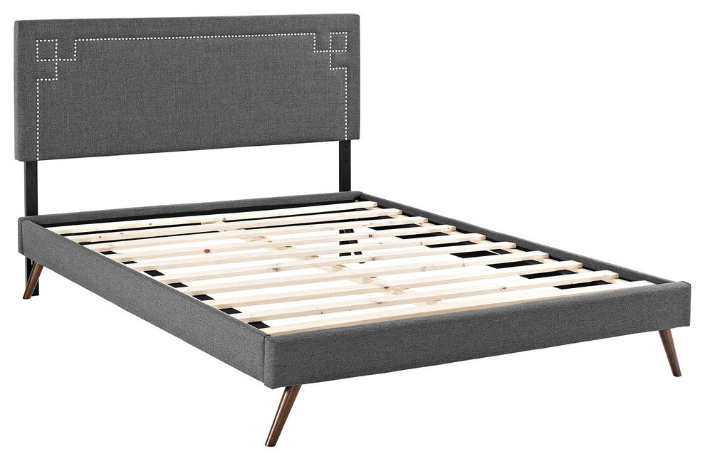 Modway Josie Full Fabric Platform Bed With Round Splayed Legs, Gray