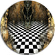 Geometric Composition Wide View, Abstract Art Disc Metal Artwork, 36"