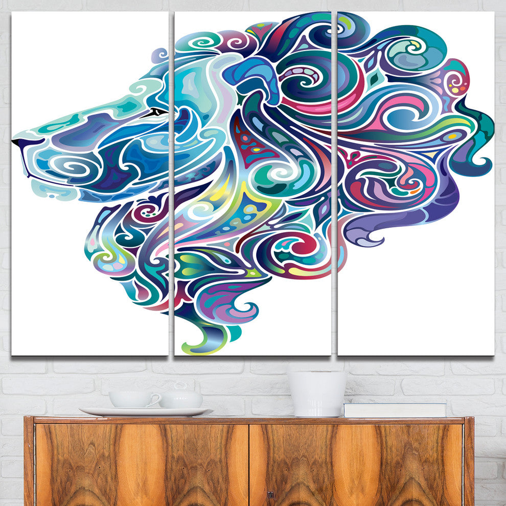 "Blue Lion Abstract Art" Digital Metal Wall Art, 3 Panels, 36"x28"