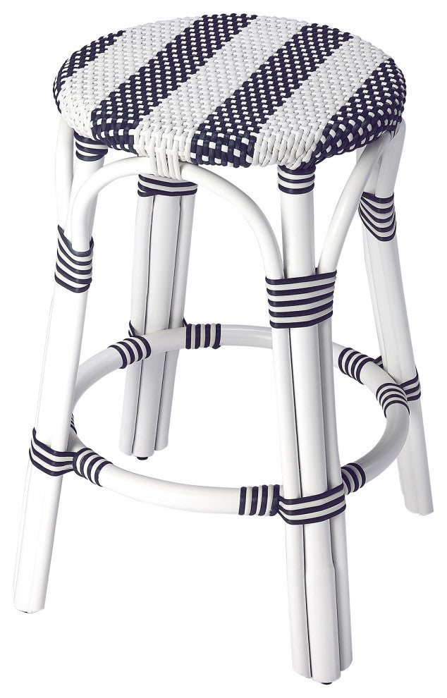 Butler Tobias Blue and White Rattan Counter Stool