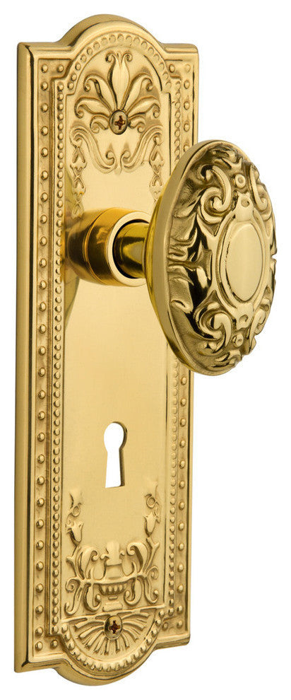 Meadows Plate Interior Mortise Victorian Door Knob, Unlacquered Brass