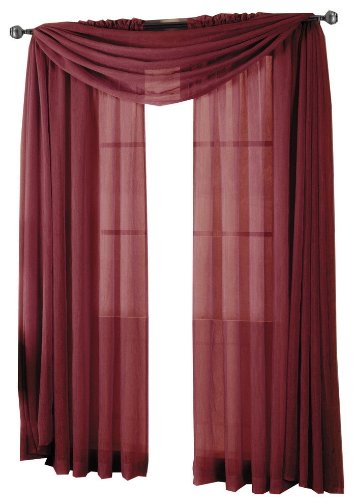 Abri Single Rod Pocket Sheer Curtain Panel, Burgundy, 50"x84"