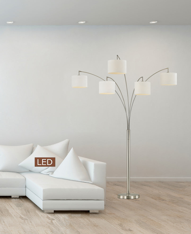Lucianna 83" 5-Arch LED Floor Lamp With Dimmer, Brushed Steel