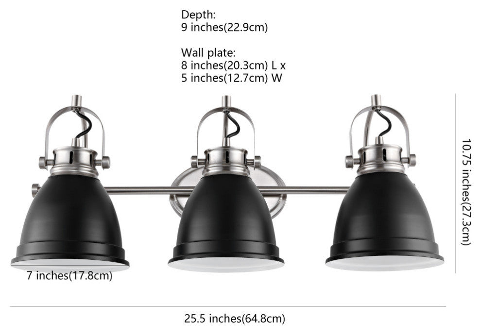 Phineas Light Farmhouse Bohemian Iron LED Vanity, Black, 3-Light