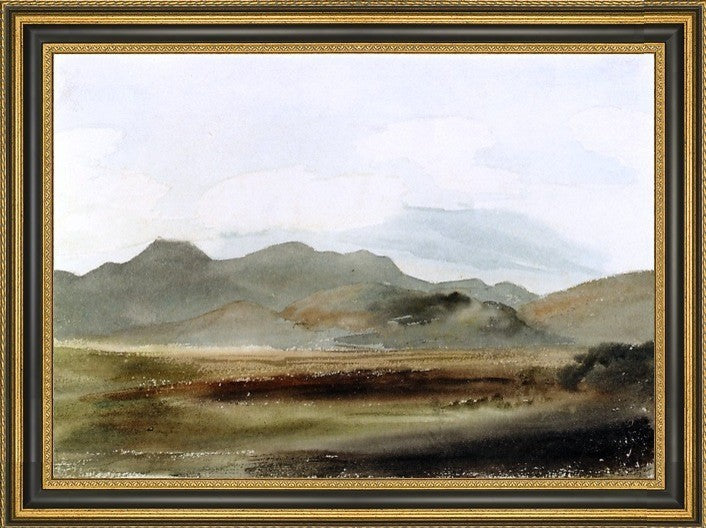 Cornelius Varley a Hilly Landscape Framed Premium Canvas Print, 27"x18"