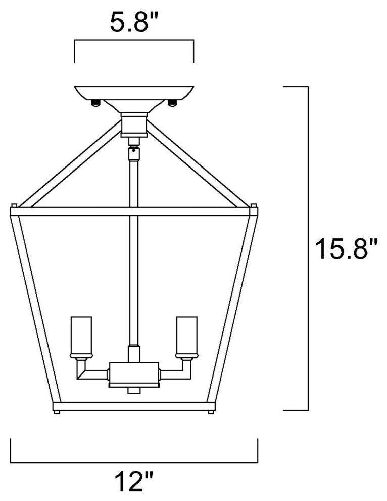 4-Light 12 in. Matte Black Cage Lantern Farmhouse Semi-flush Mount
