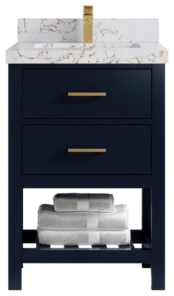 Parker 24" Single Sink Bath Vanity, Navy Blue 2" Viola Gold
