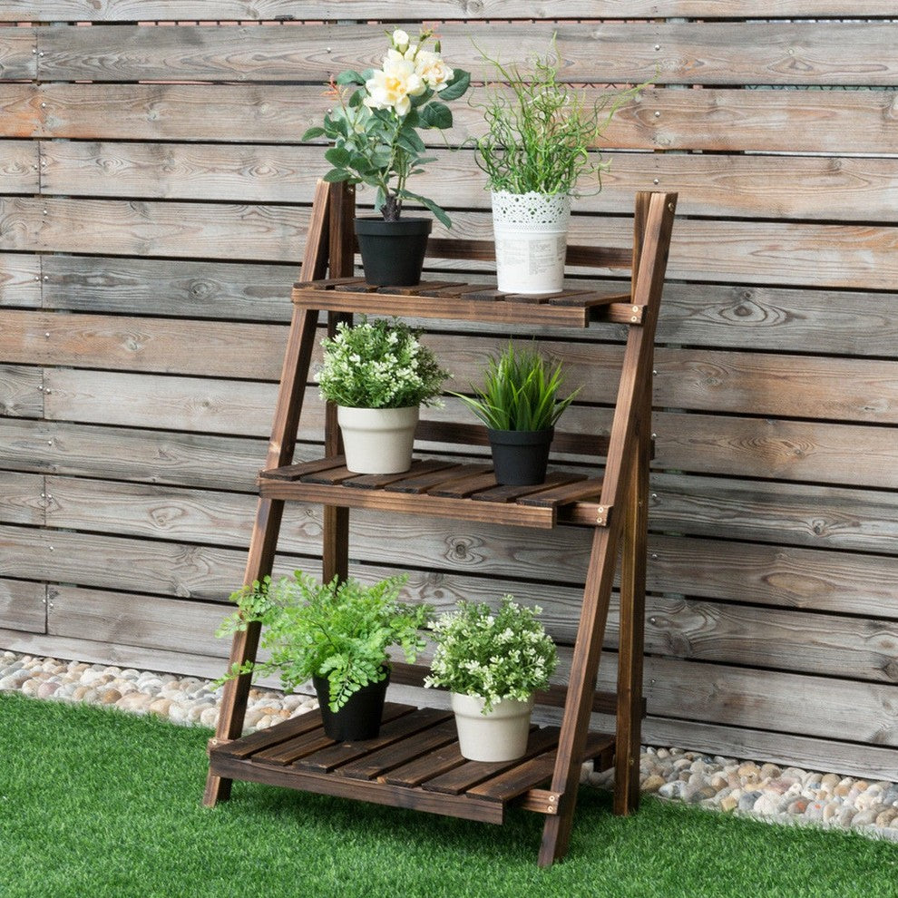 Modern 3-Tier Outdoor Wood Design Folding Display Flower Stand