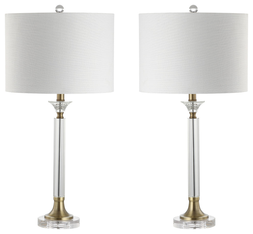 Mark Crystal and Metal LED Table Lamp, Clear and Brass Gold, Set of 2, 28"