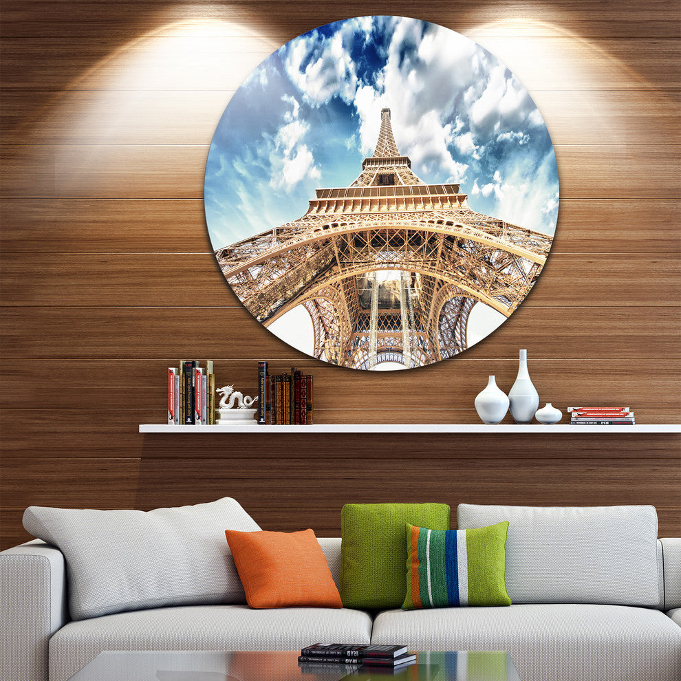 Beautiful View Of Paris Eiffel Tower Under Clouds, Disc Wall Art, 23"