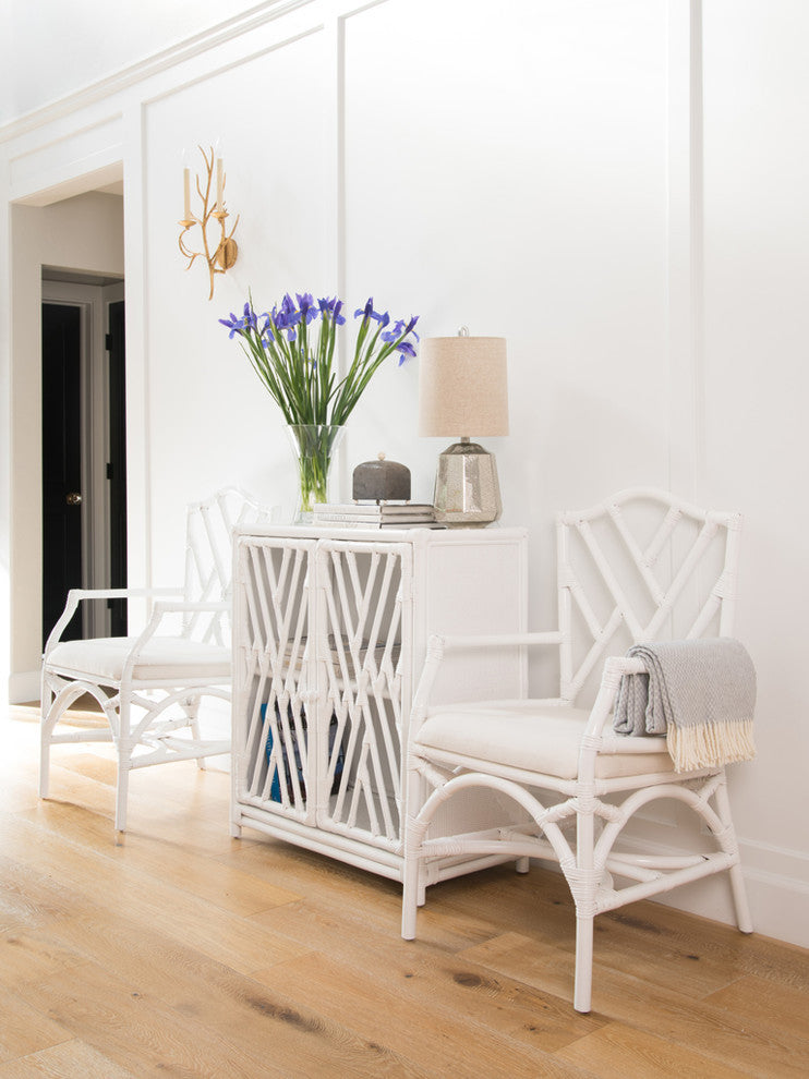 Rattan Chippendale Upholstered Dining Armchair, Set of 2, White